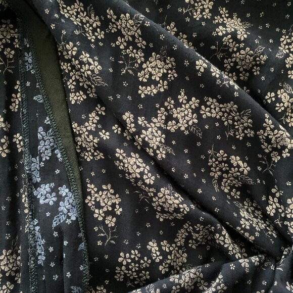 ALGO VINTAGE 3/4 SLEEVE MIDI  DRESS NAVY WITH FLORAL SKIRT BUTTONS FRONT POCKETS - Picture 7 of 8